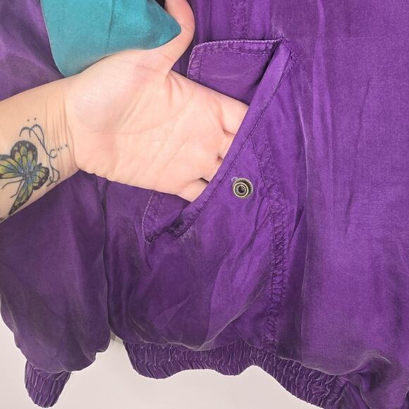 Vintage London Fog Jacket Womens Medium Colorblock Silk Windbreaker 80s Retro - Picture 4 of 6